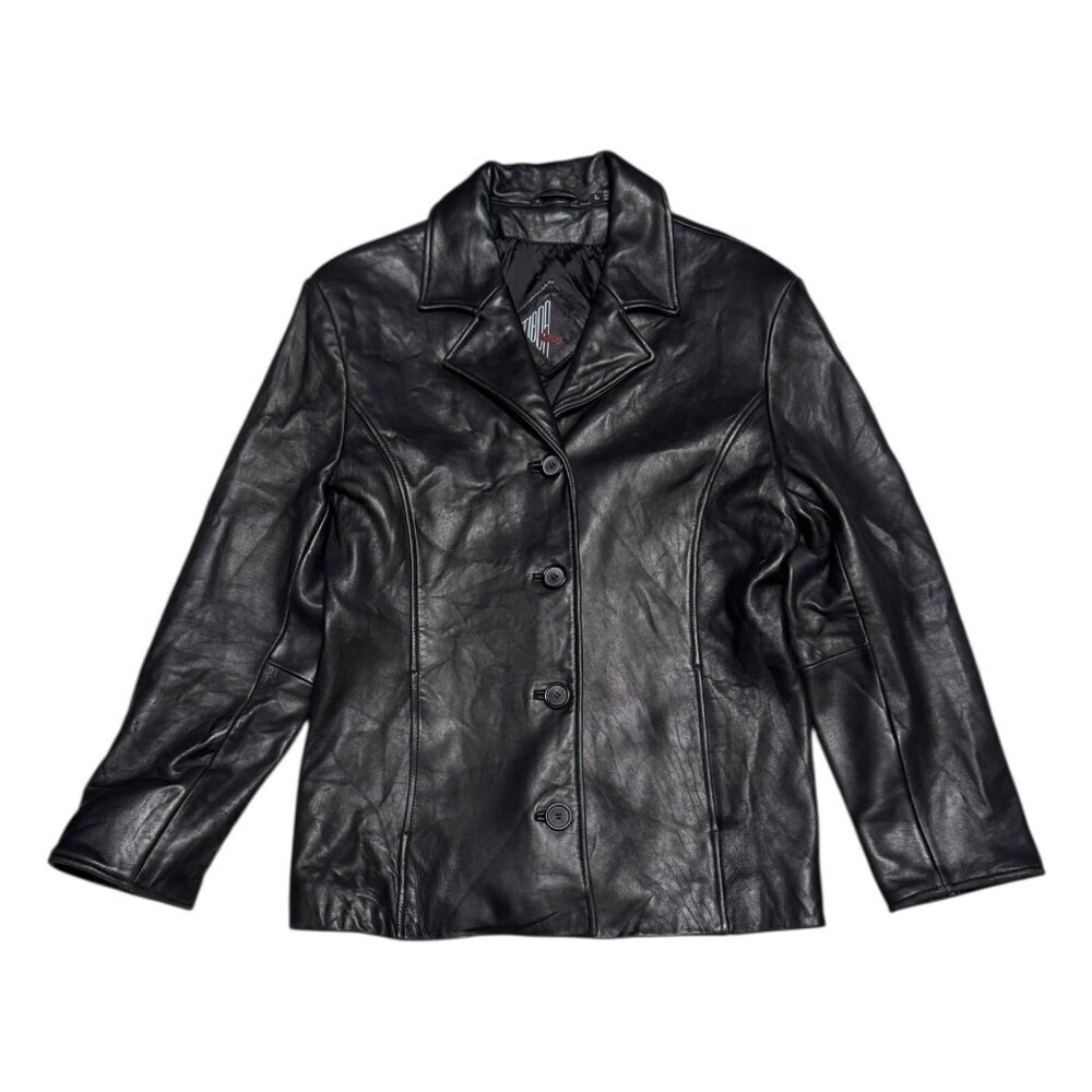 TIBOR LEATHER Black Luxury Designer Casual Vintage Y2K Jacket Womens Large